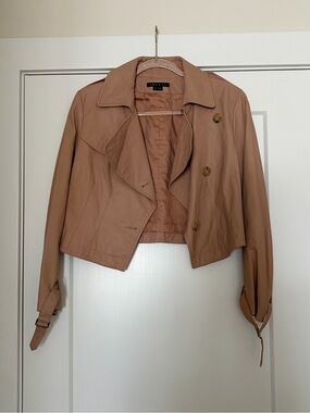 Theory Cropped Leather Jacket - Tan